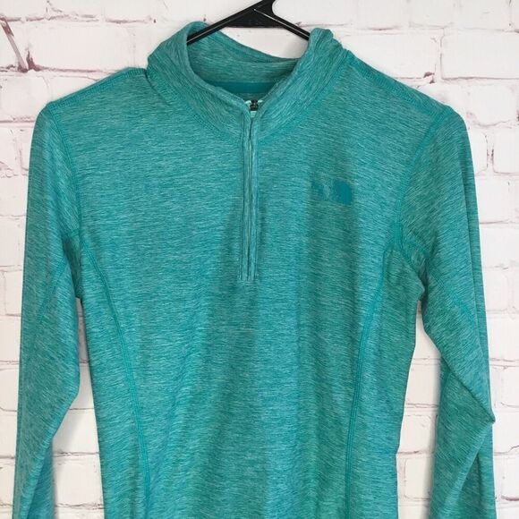 The North Face Womens Green 1/4 Zip Long Sleeve Fleec Running Sweatshirt Size SP - Picture 4 of 8